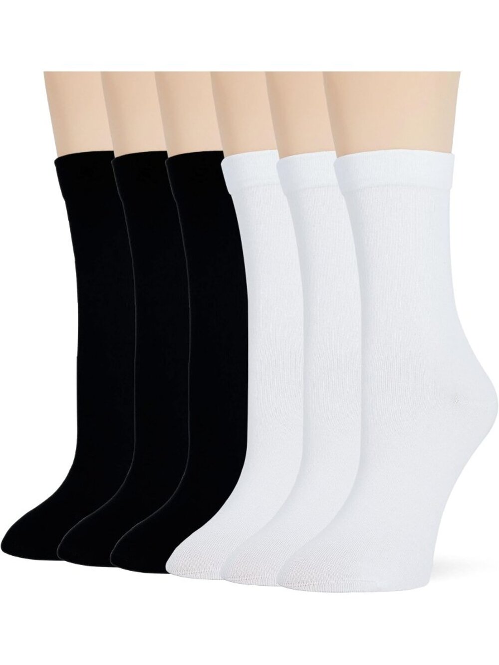 🧦Women's Black White 6 Pairs Thin Ladies Soft Cotton High Calf Crew Socks